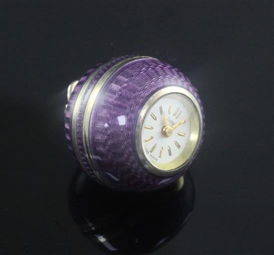 A mid 20th century silver gilt and guilloche enamel Tudor globe pendant watch, with Tudor box.